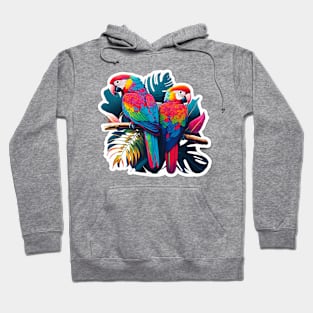 Stunning Rainbow Parrot Birds on Branch Hoodie